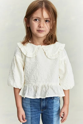 Puff-Sleeve Seersucker Blouse