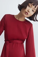 MAMA Tie-Belt Satin Dress