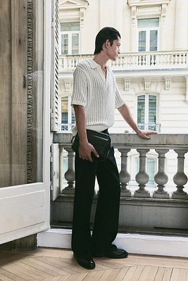 Loose Fit Rib-Knit Polo Shirt