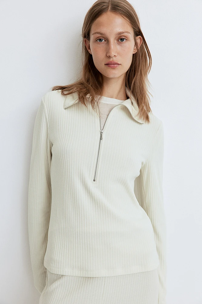 Rib-Knit Half-Zip Top