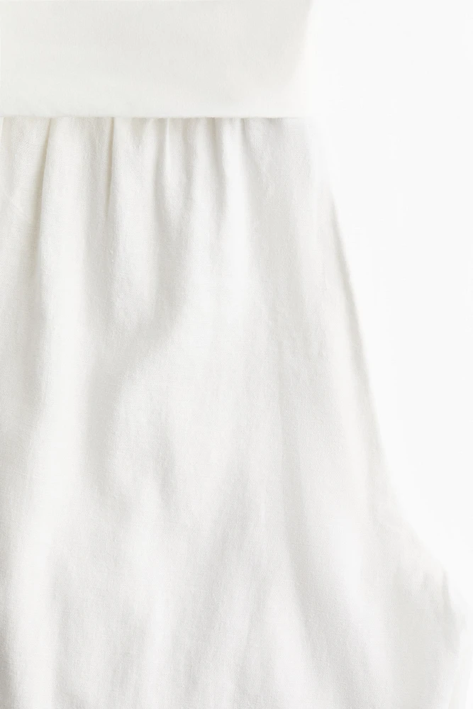 Foldover-Waist Linen-Blend Pants