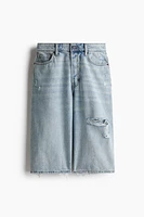 High-Waist Knee-Length Denim Shorts