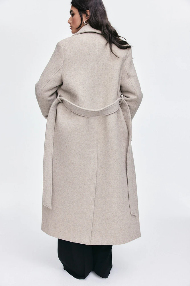 Wool-Blend Tie-Belt Coat