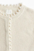 Bead-Embellished Rib-Knit Cardigan