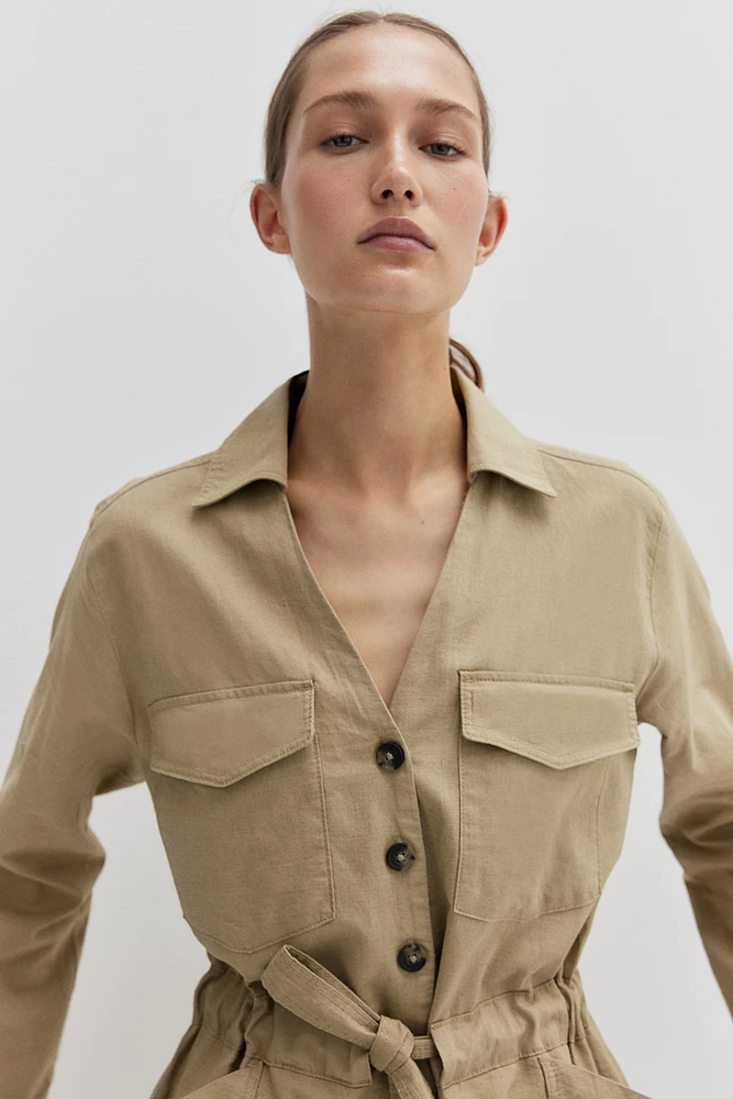 Linen-blend Cargo Romper