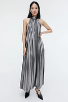 Pleated Tie-Neck Dress