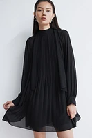 Tie-Neck Plissé Dress