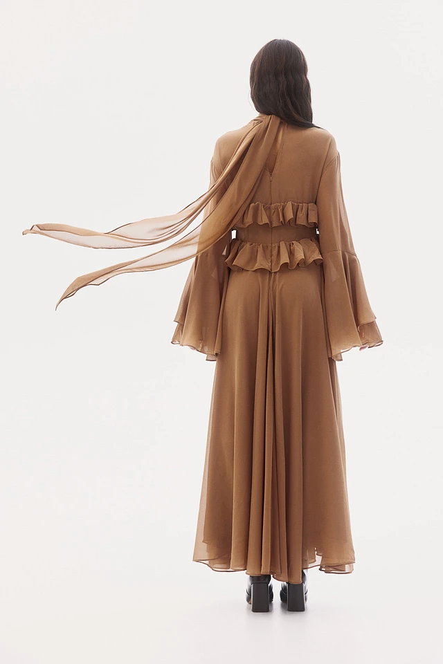 h&m ruffled chiffon dress H&M Ruffle-Trimmed Chiffon Dress