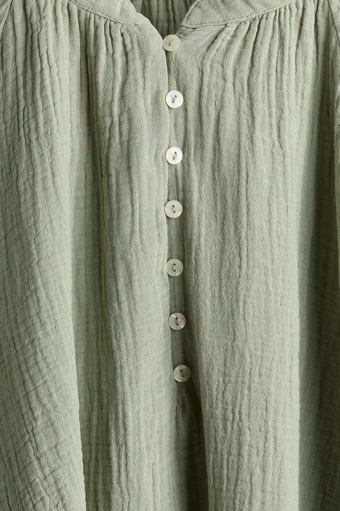 Balloon-Sleeved Muslin Blouse