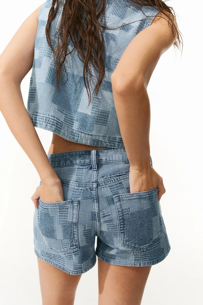 Patchwork-Look Denim Shorts