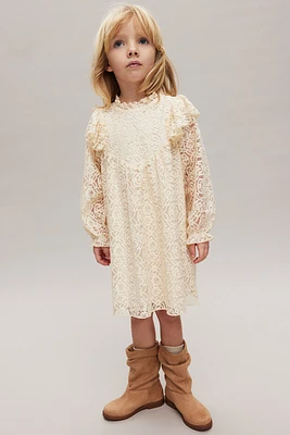 Ruffle-Trimmed Lace Dress