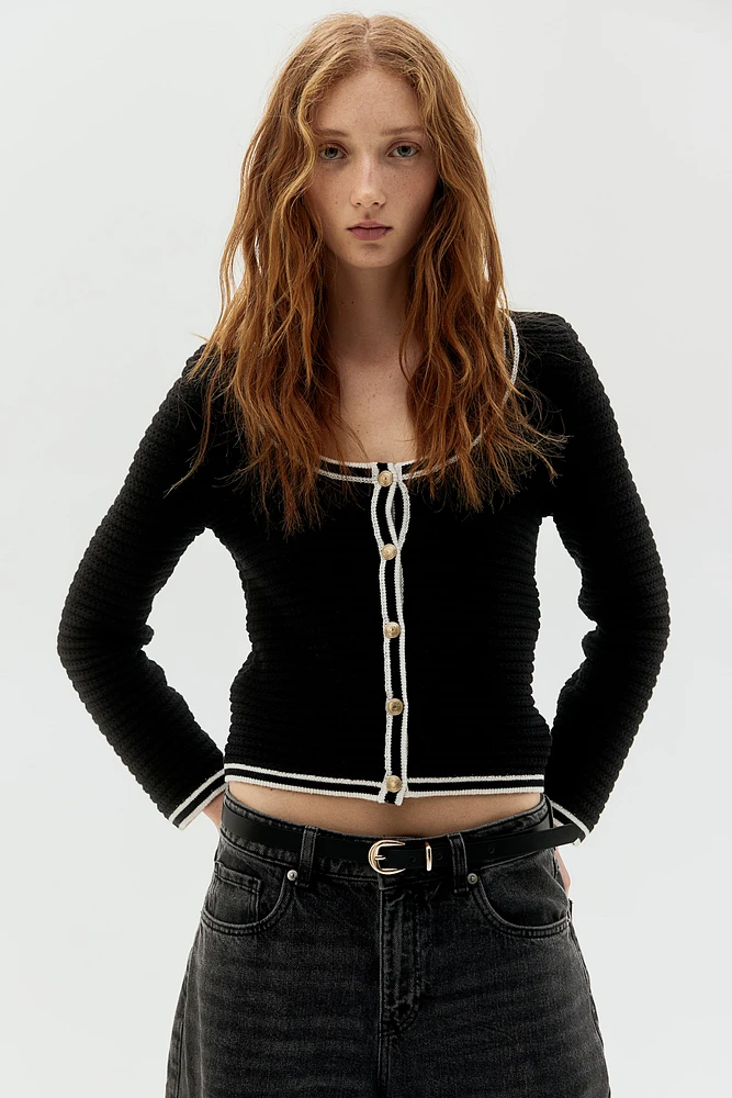 Textured-Knit Low-Cut Cardigan