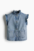 Ruffle-Trimmed Denim Vest