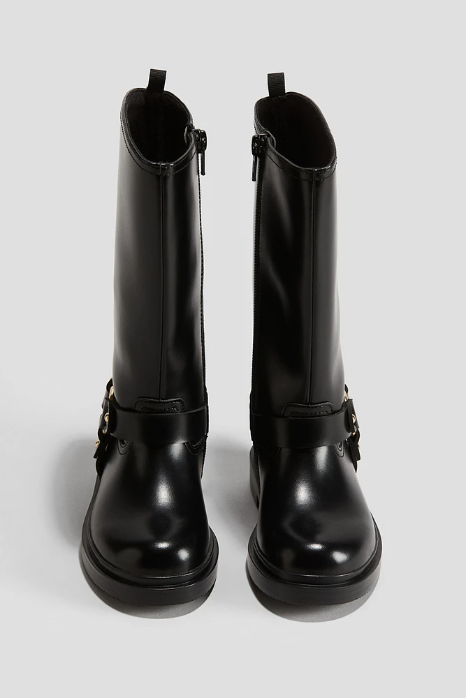 Calf-high biker boots