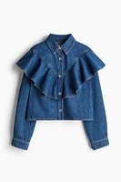 Flounce-Trimmed Denim Shirt