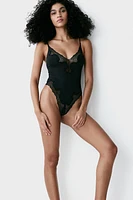 Microfiber and Lace Bodysuit