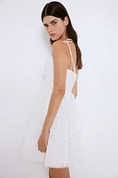 Eyelet embroidered Dress with Tie Shoulder Straps