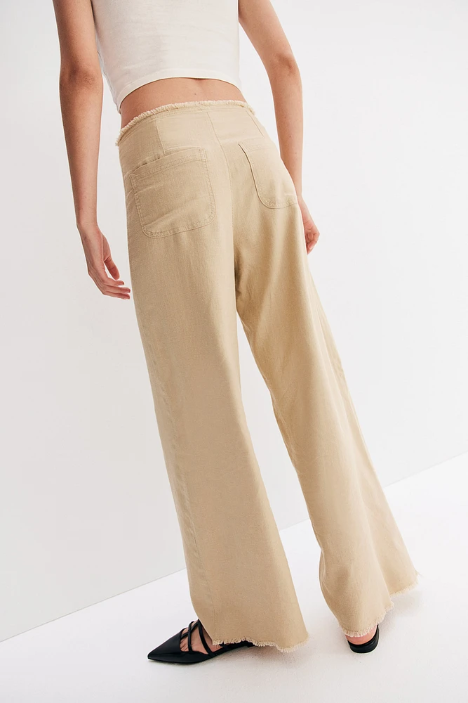 Frayed-edge Linen-blend Pants