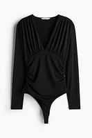 Draped V-Neck Thong Bodysuit