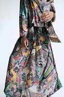 Silk-Blend Abstract-Patterned Pleated Skirt