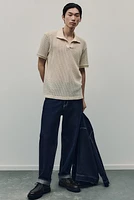 Regular Fit Crochet-Look Polo Shirt