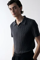 Regular-Fit Cable-Knit Polo Shirt