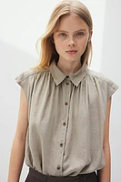 Linen-blend Sleeveless Shirt