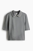 Embellished-Collar Knit Top