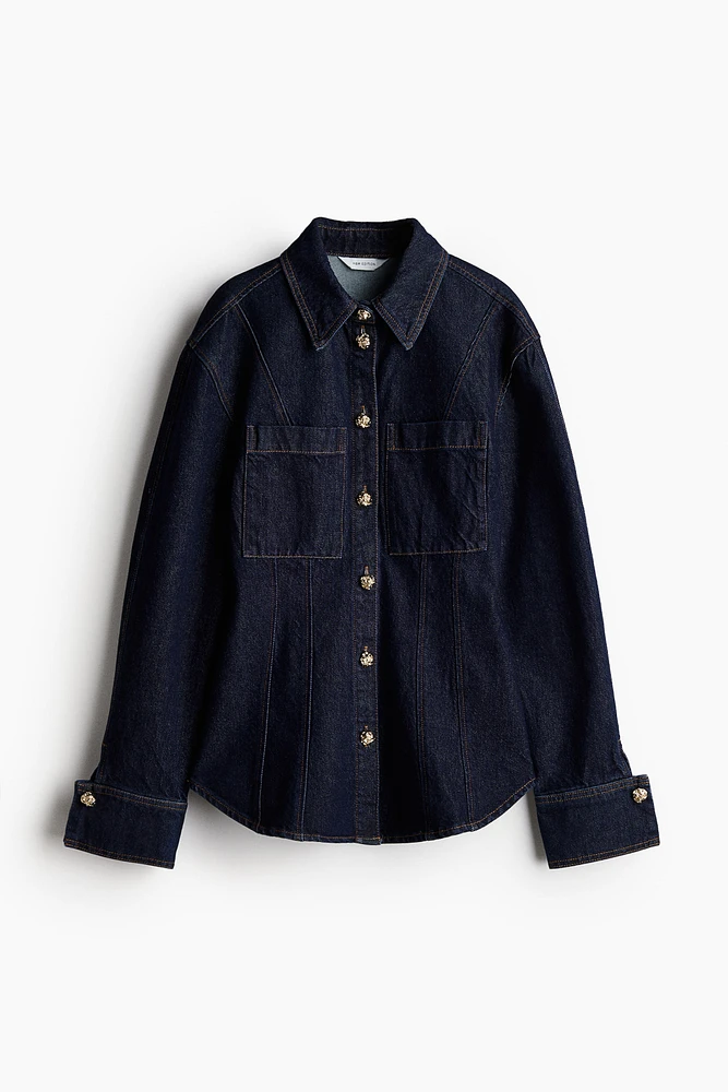 Defined-Waist Denim Shirt