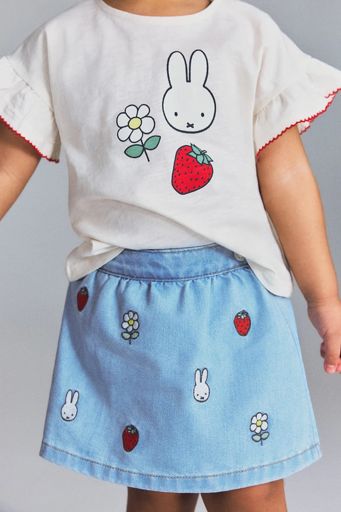 Embroidered-Detail Denim Skort