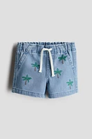 Embroidered-Detail Denim Shorts