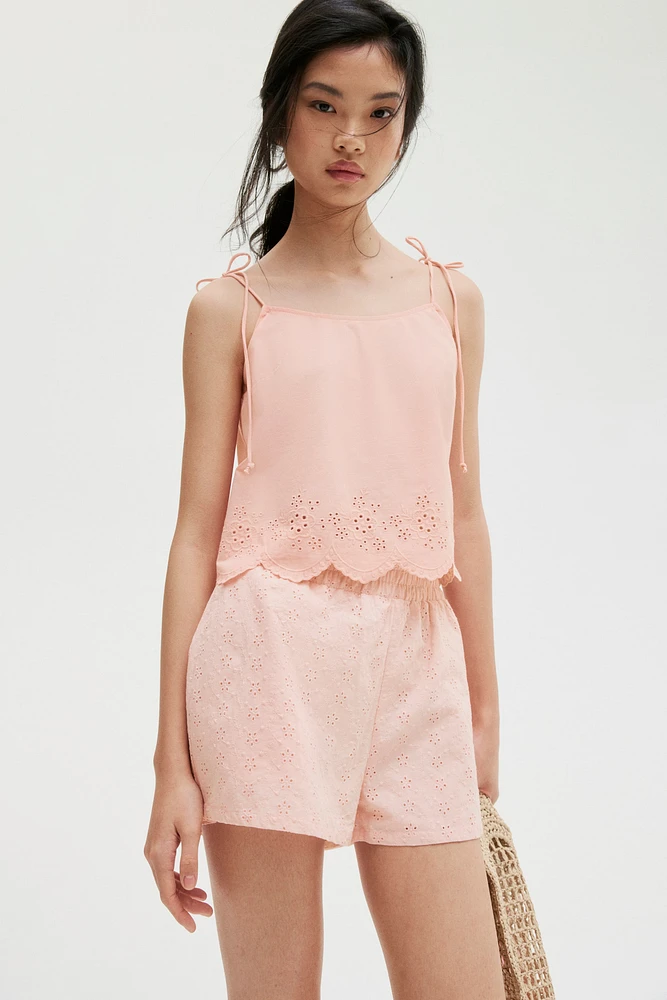 High-Waist Eyelet-Embroidered Shorts