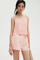 High-Waist Eyelet-Embroidered Shorts