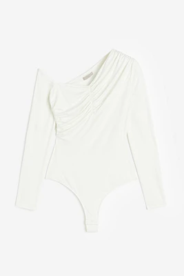 Draped One-shoulder Thong Bodysuit