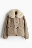 Twill Jacket with Fluffy Collar