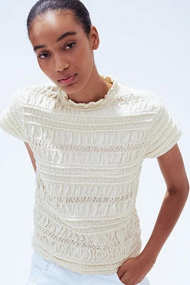 Haut en nid d'abeille de tricot pointelle