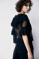 Flounce-Trimmed Lace Blouse