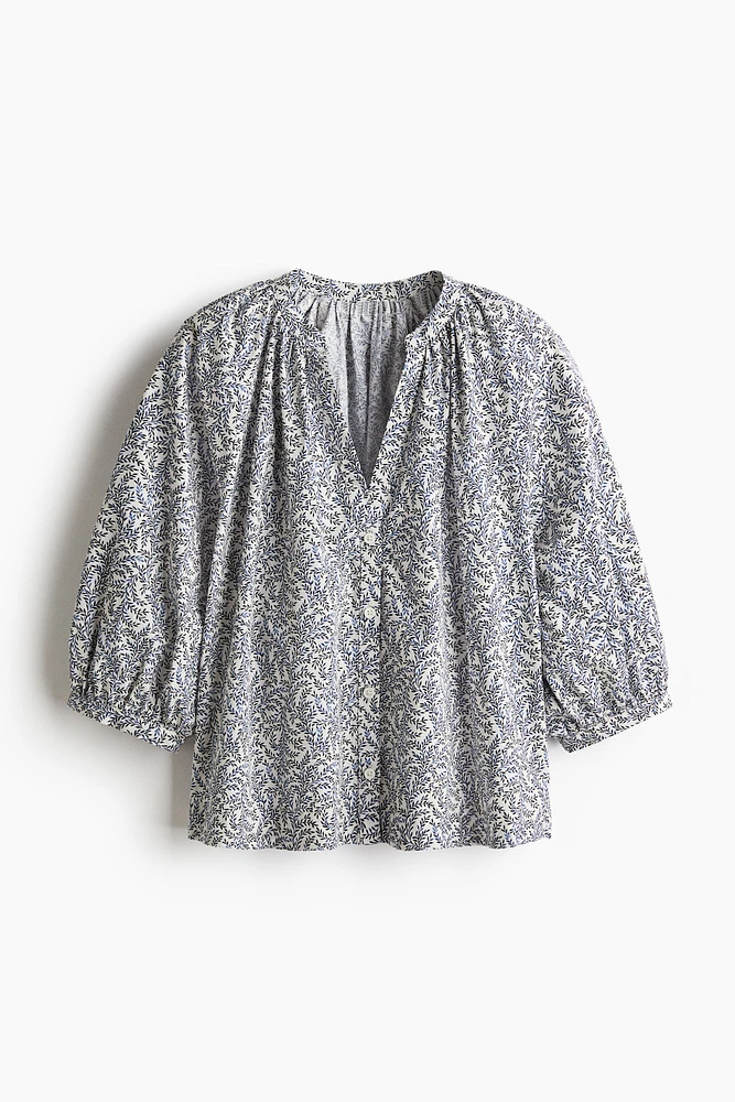 Balloon-sleeved poplin blouse