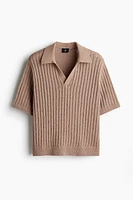 Loose Fit Rib-Knit Polo Shirt