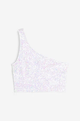 Sequined One-shoulder Net Top