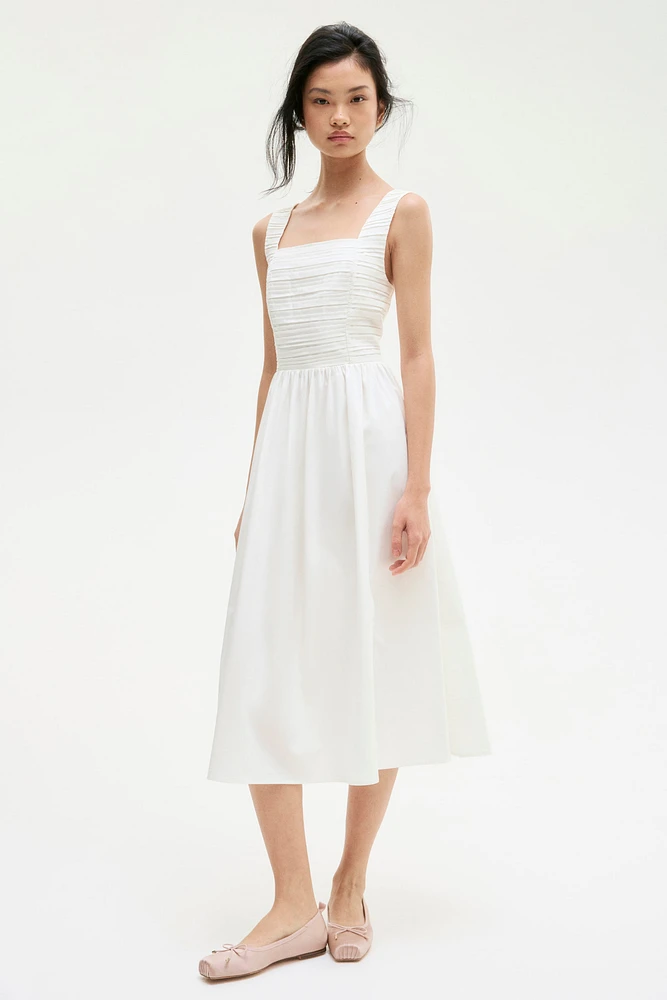 Pintuck-Detail Dress with Flared Skirt