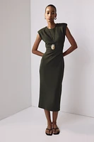 Shoulder-pad Midi Dress