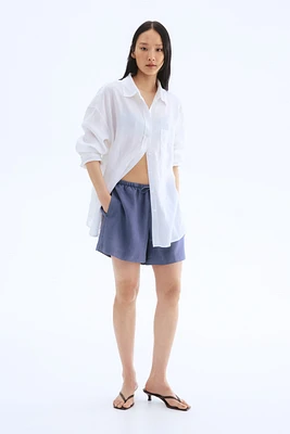 Short en lin mélangé avec cordon de serrage