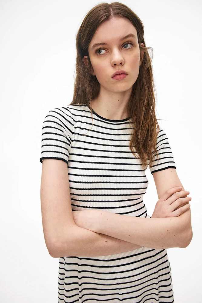 Rib-Knit Dress with Flared Skirt