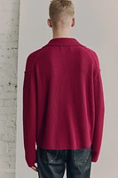 Rib-Knit Polo Sweater
