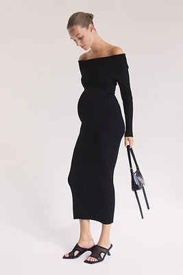 MAMA Rib-Knit Off-the-Shoulder Dress