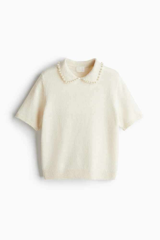 Beaded-Collar Knit Top