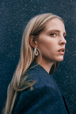 Rhinestone-decorated Hoop Earrings