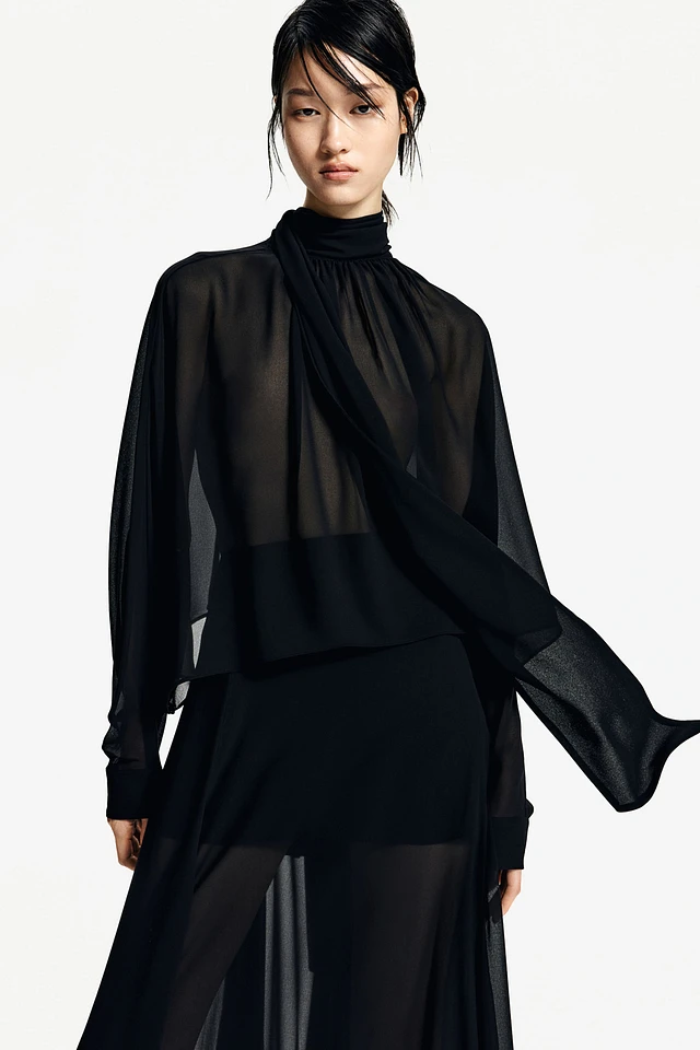 H&M Tie-neck Chiffon Blouse | Pacific City