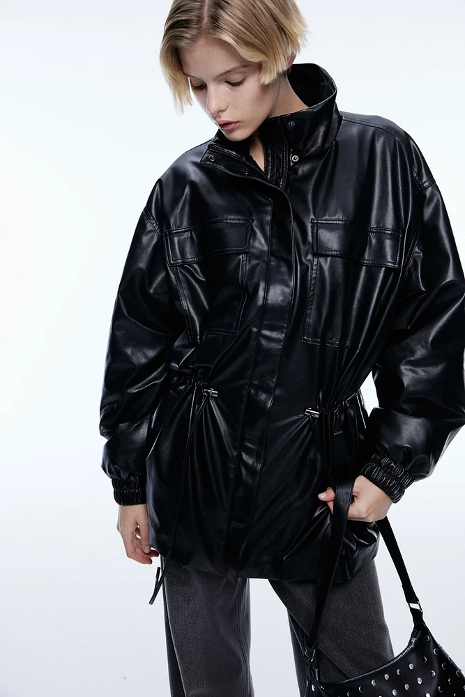 Drawstring-Detail Coated Jacket